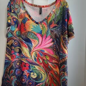 Vibrant Multicolor V-Neck Women's Tee XXL